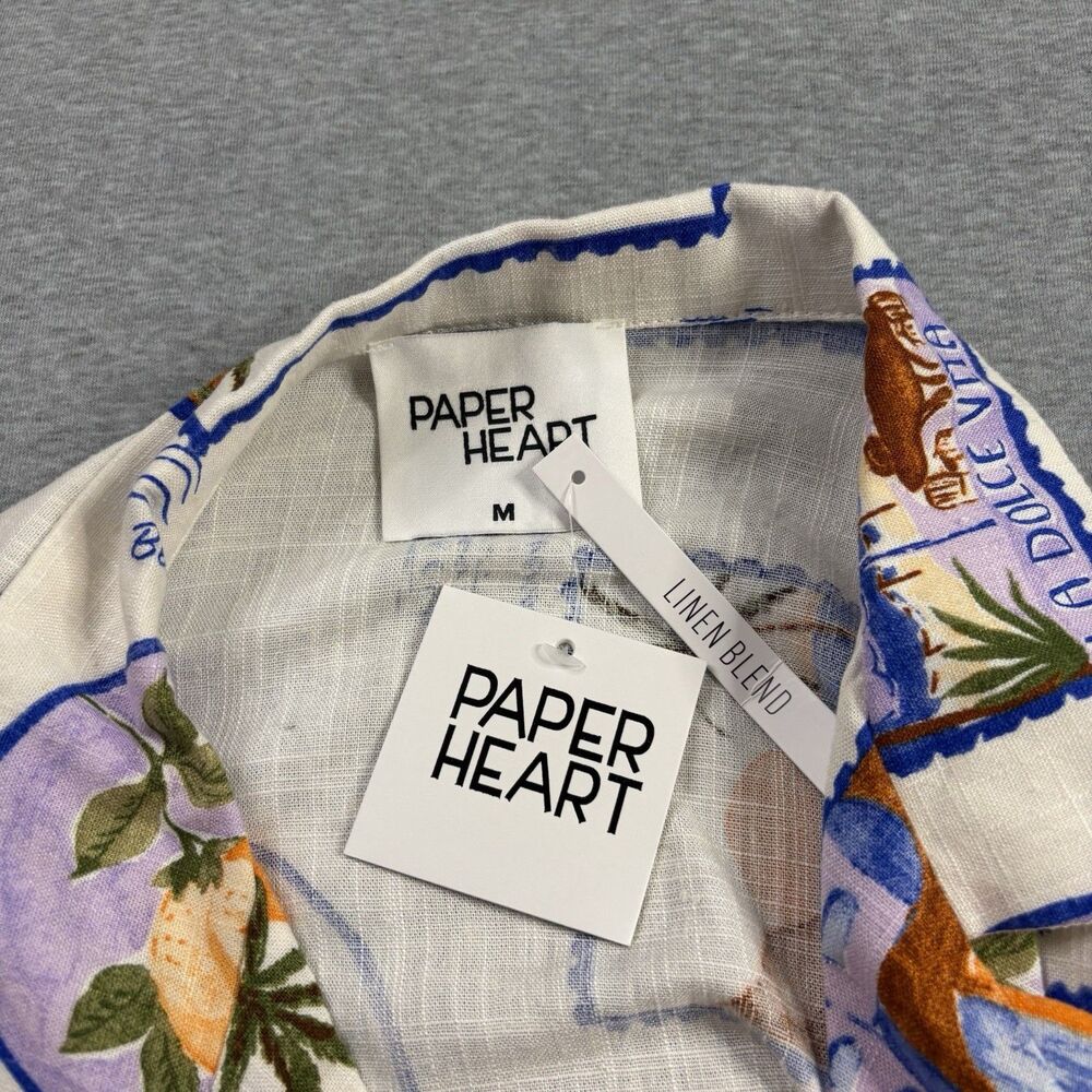 Paper Heart Tropical Stamp Print Camp Shirt Linen Blend‎ Oversized Womens M NWT - Picture 2 of 12